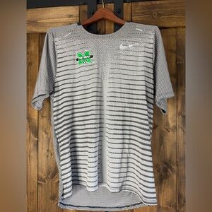 Nike Gray and Black Striped Short-Sleeve Athletic Tee with Green Patch Michigan